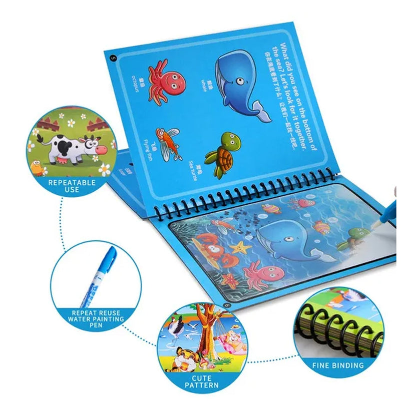 Magic Water Coloring Book – Reusable Mess-Free Fun for Kids (Pack of 4)